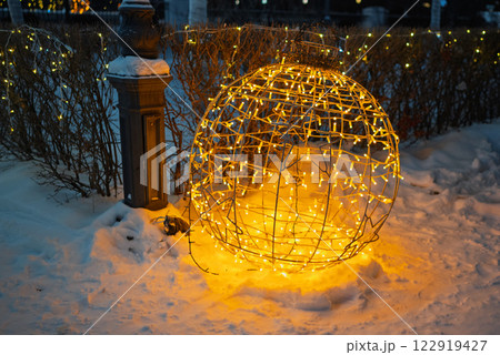 New year big ball of lights on the street; New year, Christmas 122919427