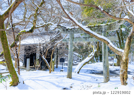 冬の積雪した秋月城跡 黒門 福岡県朝倉市 冬の積雪した秋月城跡 黒門 福岡県朝倉市 122919802