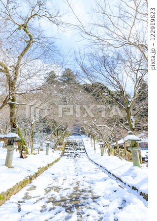 冬の積雪した秋月城跡　福岡県朝倉市 122919823