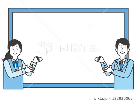紹介する男女のコピースペース付きイラスト 122920063