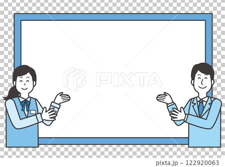 紹介する男女のコピースペース付きイラスト 122920063