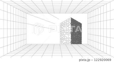 幾何学 抽象 建築 テクノロジー グリッド パターン パズル 背景 122920069