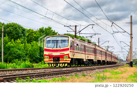 Ukrainian-built electric commuter train in Horlivka, Donetsk region of Ukraine, currently occupied by Russia Ukrainian-built electric commuter train in Horlivka, Donetsk region of Ukraine, currently occupied by Russia 122920250