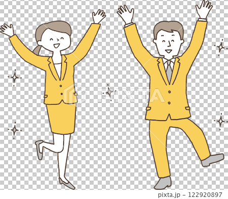 大喜びするスーツ姿の男女単色 122920897
