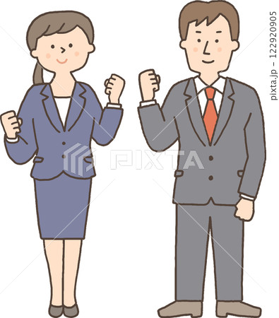 ガッツポーズをするスーツ姿の男女 ガッツポーズをするスーツ姿の男女 122920905