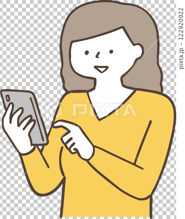 年輕女子操作智慧型手機，單色 122920922