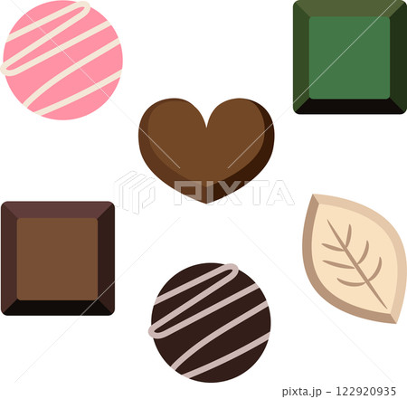 可愛いいろんな形のチョコレートのイラスト素材セット 122920935