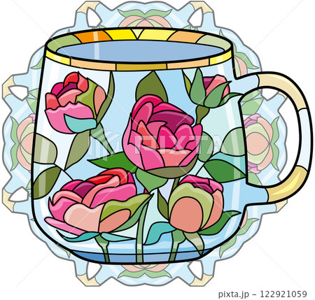 Decorative Vintage Teacup Hand Drawn Illustration on mandala Decorative Vintage Teacup Hand Drawn Illustration on mandala 122921059