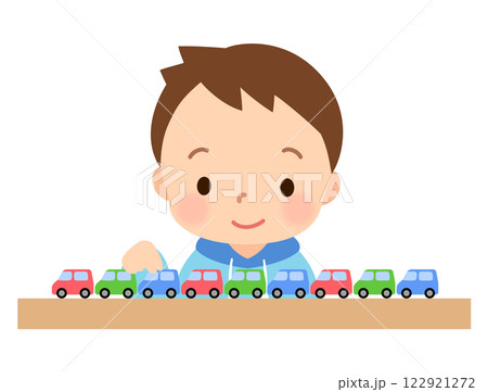 おもちゃを並べるのことが好きな男の子　子ども　自閉スペクトラム症 122921272