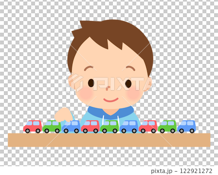 おもちゃを並べるのことが好きな男の子　子ども　自閉スペクトラム症 122921272