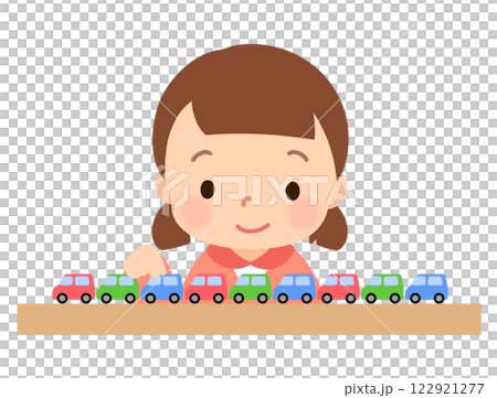 おもちゃを並べるのことが好きな女の子　子ども　自閉スペクトラム症 122921277