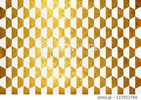 白色の和紙に金色の抽象模様が描かれた高級感ある背景素材 122921766