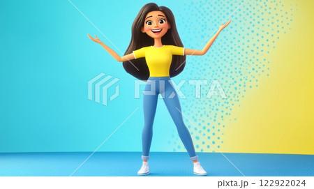 Woman Dancing Alone A vibrant, modern 3D cartoon illustration. 122922024