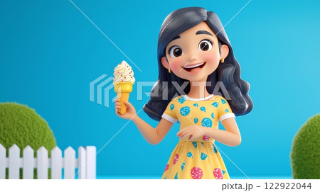 Child Eating Ice Cream A vibrant, modern 3D cartoon illustration. 122922044