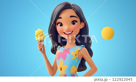 Child Eating Ice Cream A vibrant, modern 3D cartoon illustration. 122922045