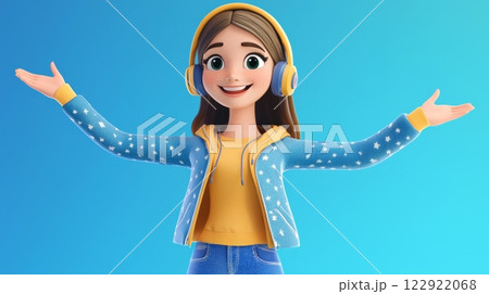 Teenager Listening to Music A vibrant, modern 3D cartoon illustration. 122922068