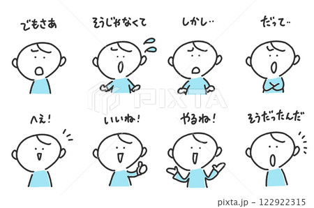 あいづちをうつ男性のセット いいね・へえ・しかし・やるね あいづちをうつ男性のセット いいね・へえ・しかし・やるね 122922315