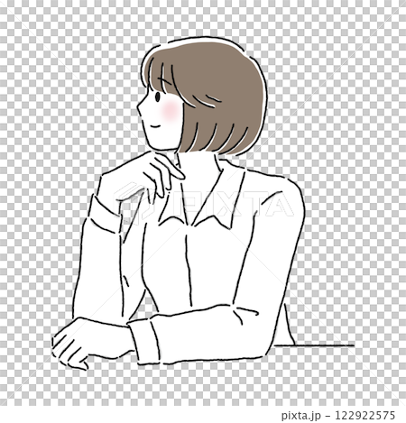 Woman resting her chin on her hand, profile 122922575