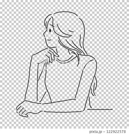 Woman resting her chin on her hand, profile, line drawing 122922578