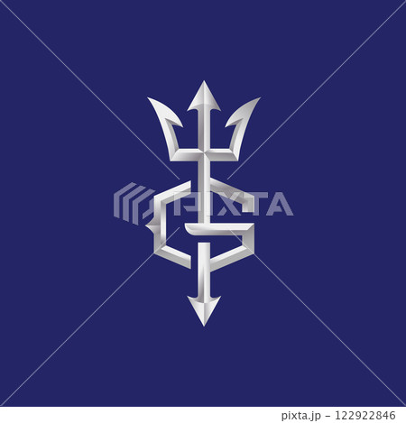 a combination of the letter g and the trident symbol with a shiny effect 122922846