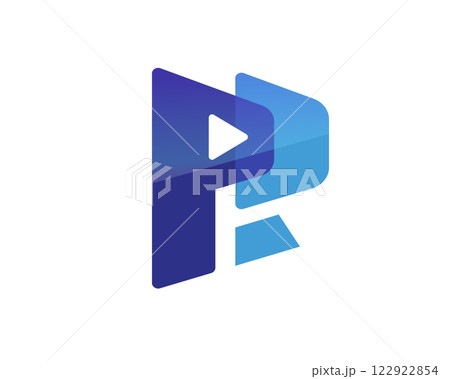 creative play media concept with initial letter PR and triangle 122922854
