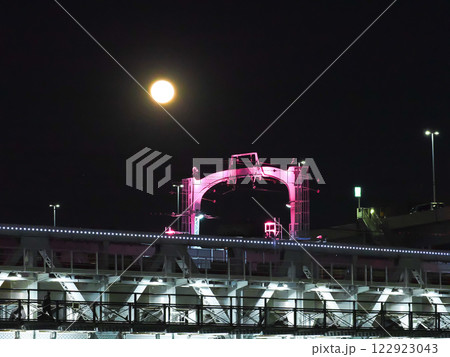 東武線橋梁の上に浮かぶ満月 122923043