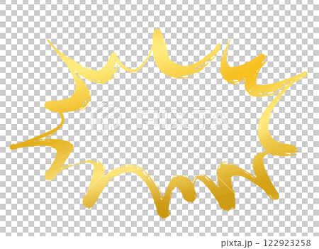 金色の筆書きの破裂、パンク、とげとげの吹き出し 122923258