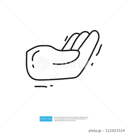 A simple line drawing of an open hand, symbolizing offering or receiving. 122923324