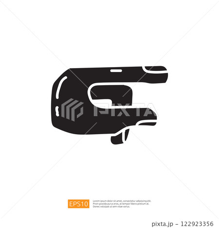 The image depicts a simple, stylized illustration of a stapler, commonly used for binding sheets of paper together. 122923356