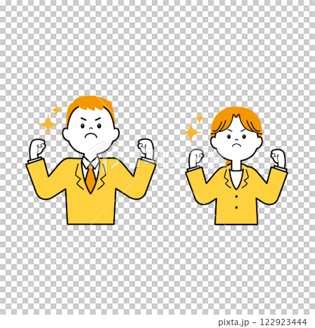 ガッツポーズをするキラキラ輝く社会人　シンプル 122923444