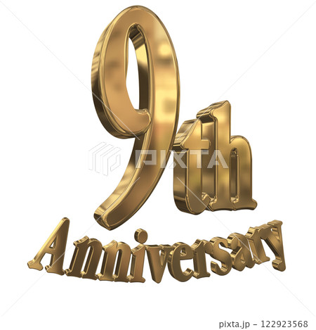 3DCG文字「9th Anniversary/9周年マークキラキラ」ゴールド,金 3DCG文字「9th Anniversary/9周年マークキラキラ」ゴールド,金 122923568