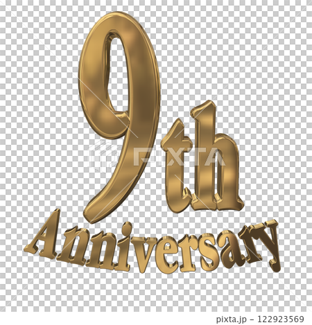 3DCG letters "9th Anniversary/9th Anniversary Mark Sparkling" Gold, Gold 122923569
