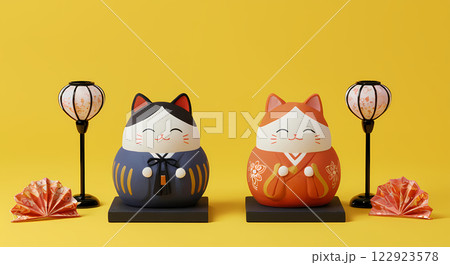 縁起物風猫だるまの背景素材 122923578
