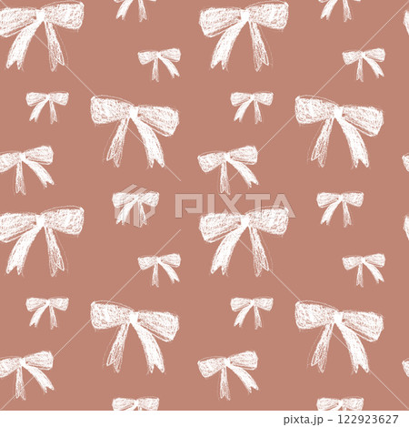 Seamless bow hand drawn with pencil pattern in color of year mocha mousse. Cute print with brown palette, crayon. Vintage Seamless bow hand drawn with pencil pattern in color of year mocha mousse. Cute print with brown palette, crayon. Vintage 122923627