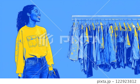Woman Shopping for Clothes Pop art aesthetics illustration. 122923812
