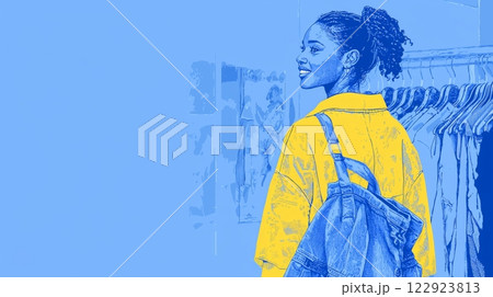 Woman Shopping for Clothes Pop art aesthetics illustration. 122923813