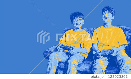 Teens Playing Video Games Pop art aesthetics illustration. Teens Playing Video Games Pop art aesthetics illustration. 122923861