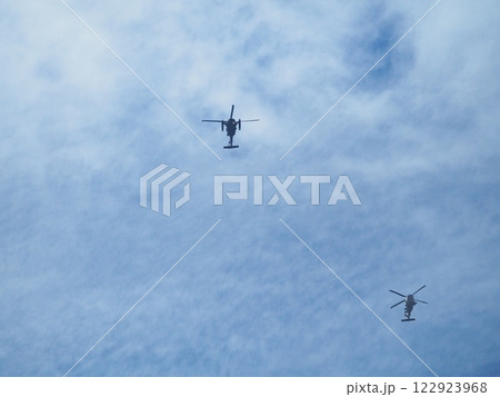 複数機で飛んでいるヘリコプター 122923968