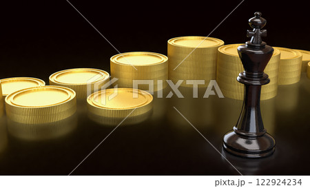 The Black king chess and coins for Business concept 3d Rendering. 122924234