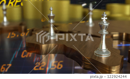 The King chess silver on world map for Business concept 3d Rendering. The King chess silver on world map for Business concept 3d Rendering. 122924244