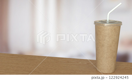 Coffee paper cup on wood Table 3d Rendering. 122924245