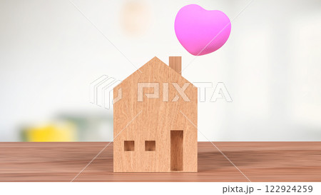 The Wood House and Pink Heart for family or property concept 3d Rendering. 122924259