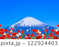 お花畑　蝶々　富士山　 122924403