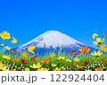 お花畑　蝶々　富士山　 122924404