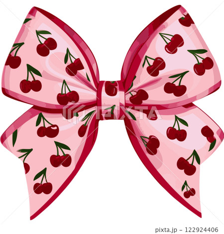 A decorative bow in soft pink, accented with mini cherries pattern 122924406