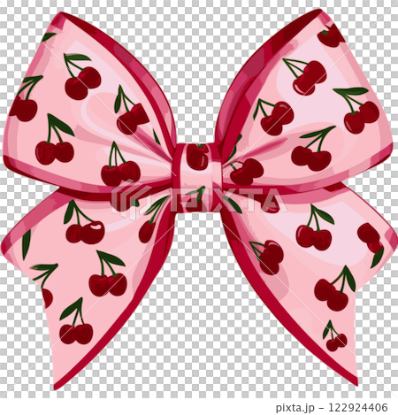 A decorative bow in soft pink, accented with mini cherries pattern 122924406