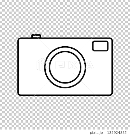 レトロなカメラのイラスト；シンプルな機械式カメラ；フィルムカメラ；線画アイコン;イラスト；シルエット 122924885