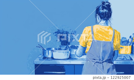 Woman Cooking in the Kitchen Pop art aesthetics illustration. 122925007