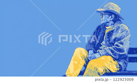 Elderly Man Sitting on a Bench Pop art aesthetics illustration. Elderly Man Sitting on a Bench Pop art aesthetics illustration. 122925009