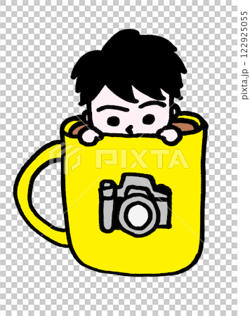 カップの中に入るカメラ小僧 122925055